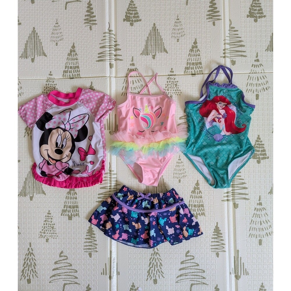 Girls 2T Swimsuit Lot Disney Ariel Minnie Mouse UV Skinz Wonder Nation Swimwear